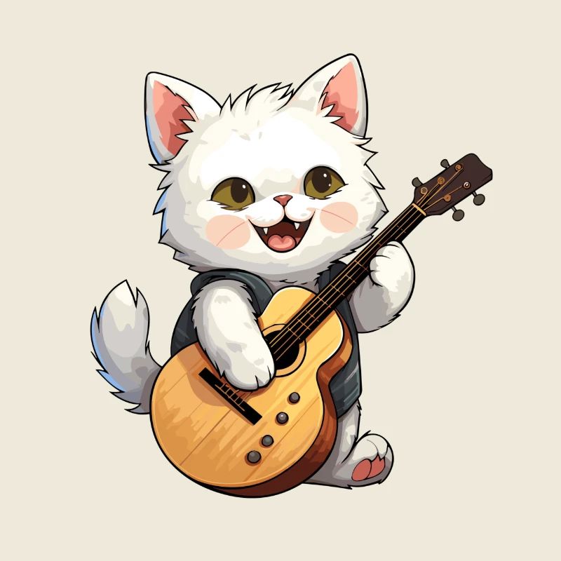 Chat blanc avec guitare gueule de bois musique chats