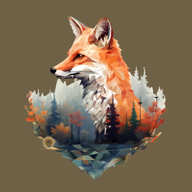 Geometric fox with forest in triangle look