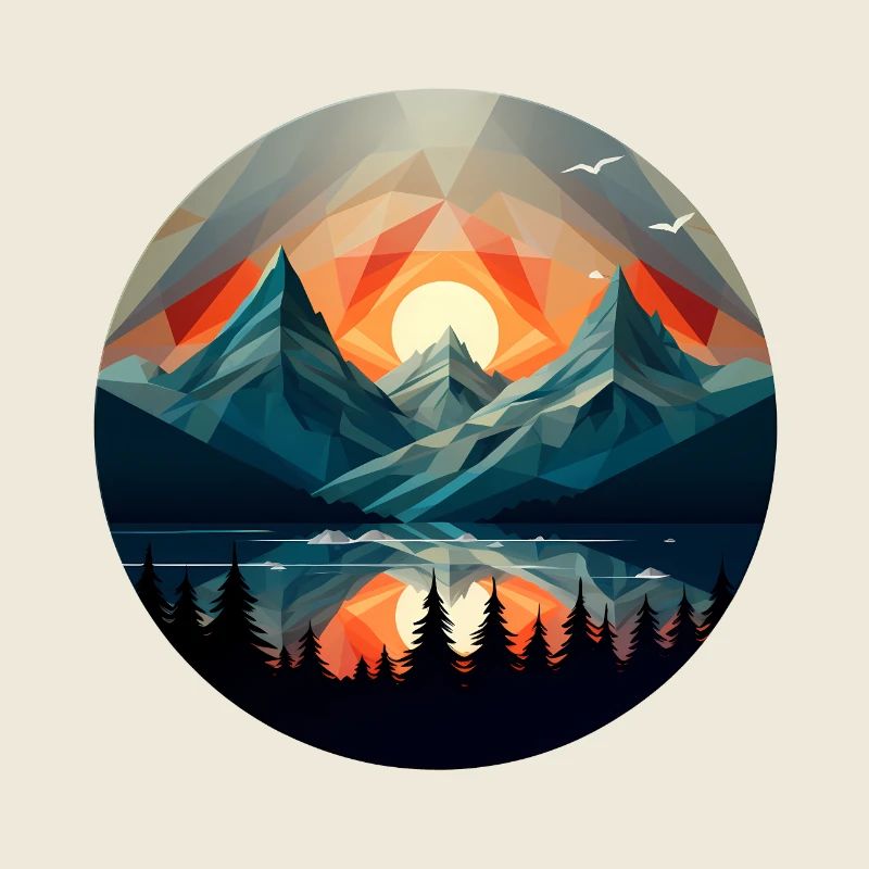 Montagnes géométriques, beau coucher de soleil