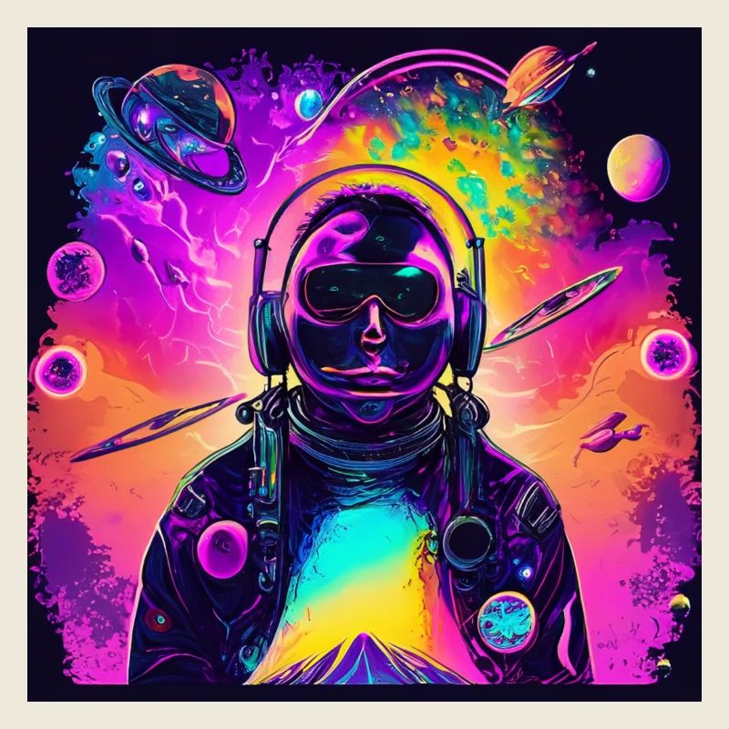 Astronaute néon dans un univers coloré
