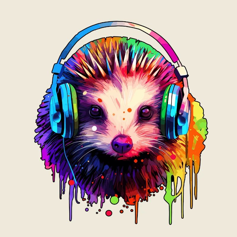 Igel mit Kopfhörer Musik Braunbrustigel