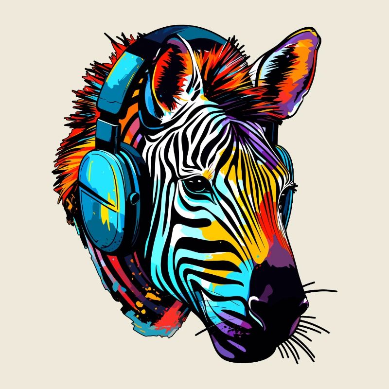 Zebra mit Kopfhörer Musik Zebrakopf