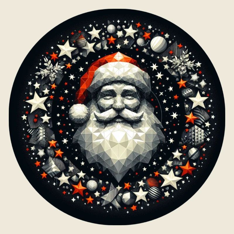 Santa Claus Wreath Round Star Balls Red Grey