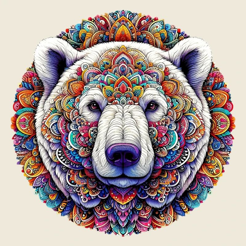 White polar bear decorated with mandalas