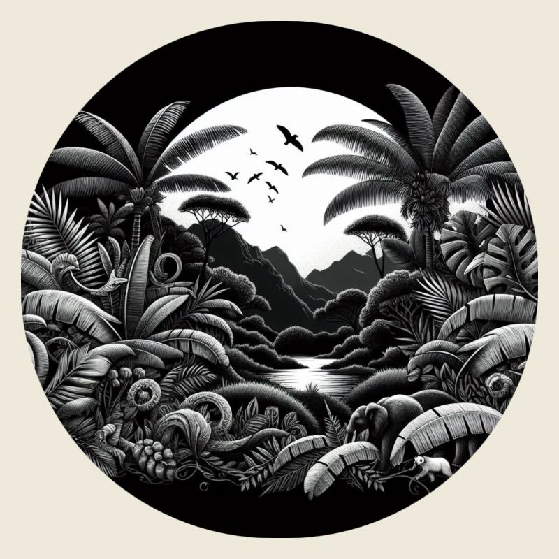 Jungle Black White Palm Trees Landscape