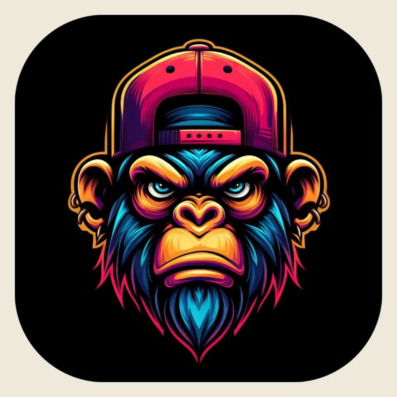 Singe en colère avec casquette en coloré