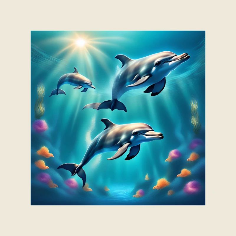 Dolphin poster, dolphins, seabed