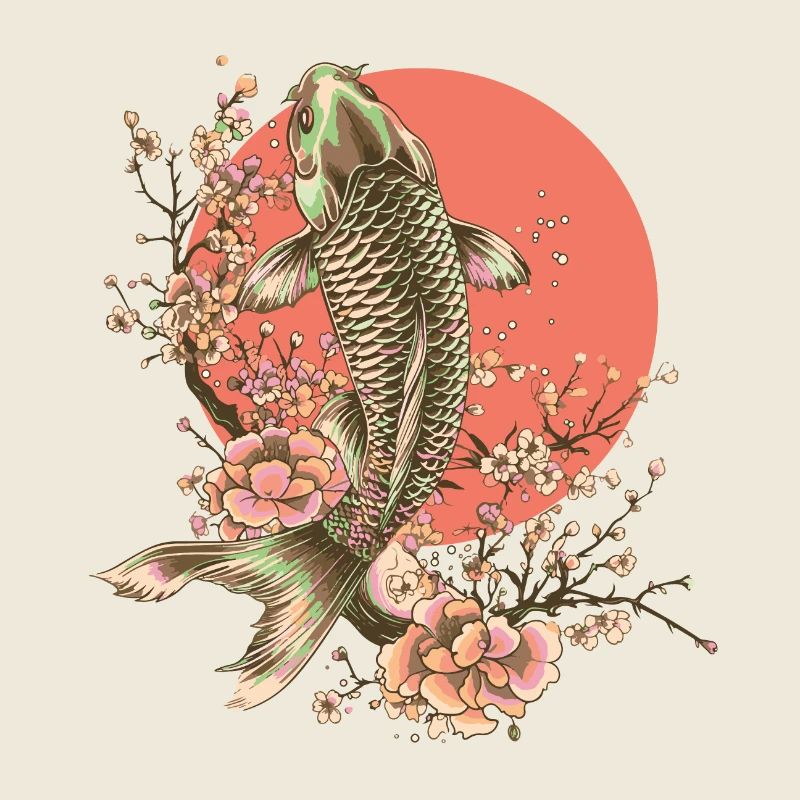 Poisson élégant avec motif de fleurs de cerisier