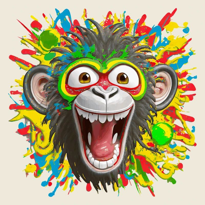 Portrait/Tête de Singe Rasta Coloré Eclaté de Rire