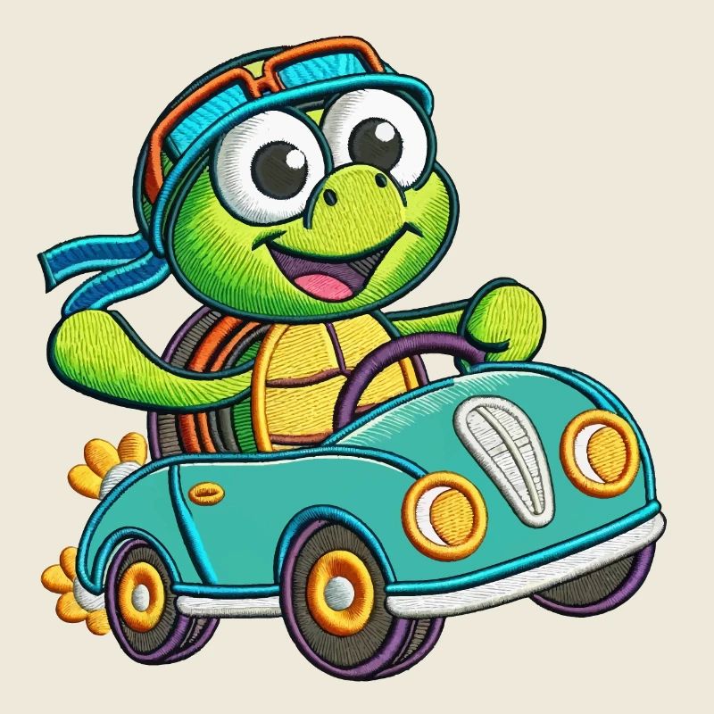 Adventurous Turtle Driving Car