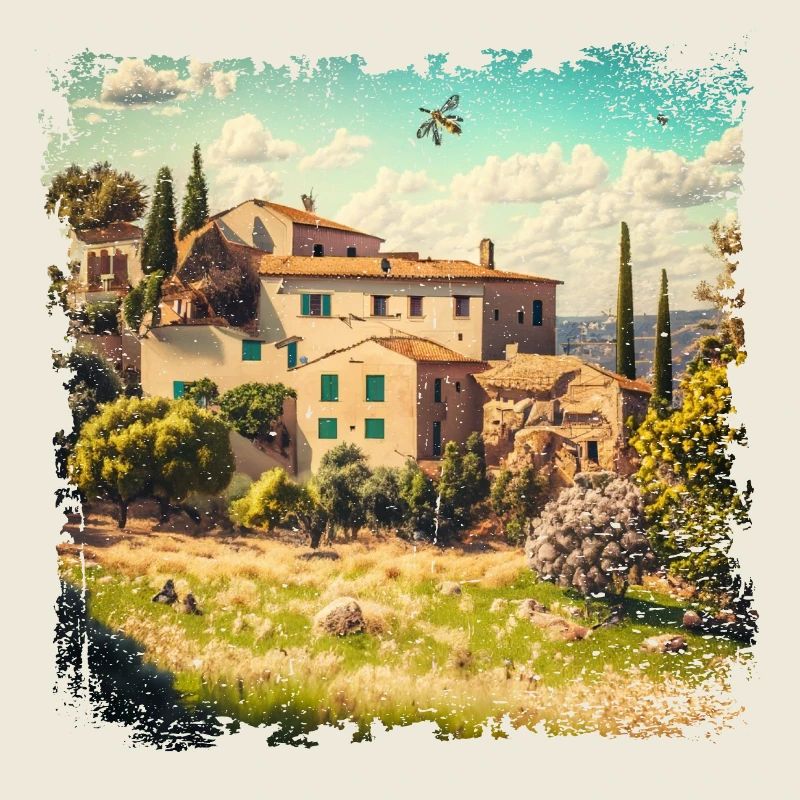 sonnige mediterrane Landschaft mit alten Häusern