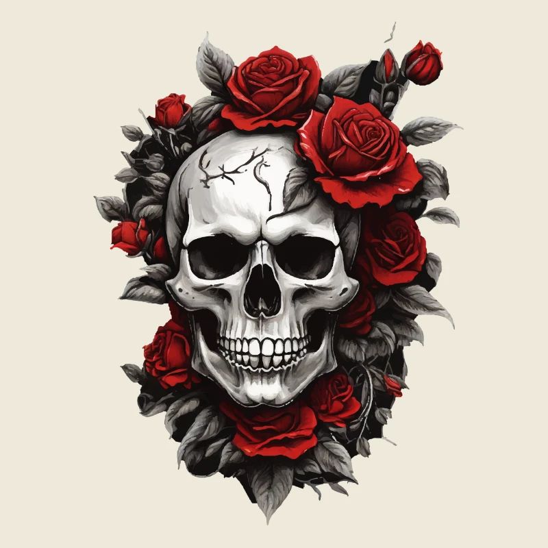 Schädel mit roten Rosen