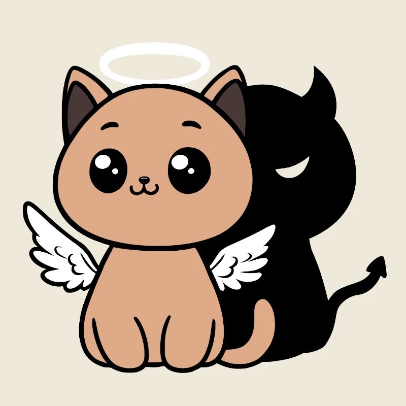 Angel Cat with a Devil Shadow