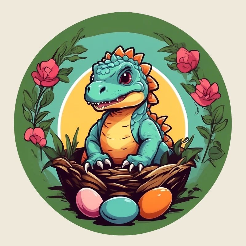 Dinobaby petit dinosaure dans le panier de Pâques
