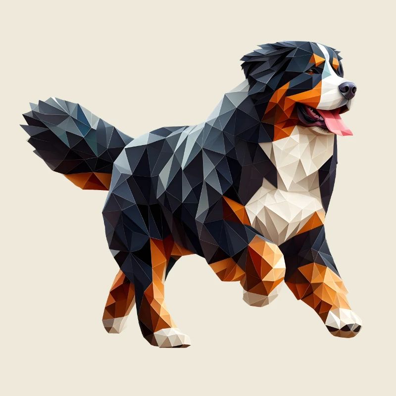 Bernese Mountain Dog Origami 3D Geometric