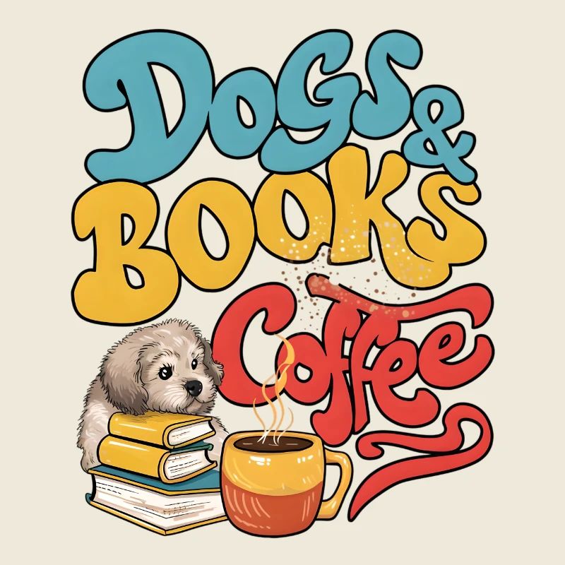 Chien et livres avec café