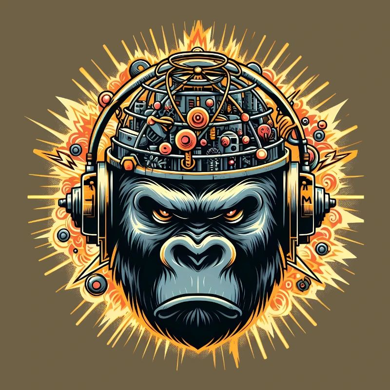 Gorilla-Cybersound mit Techno-Kopf