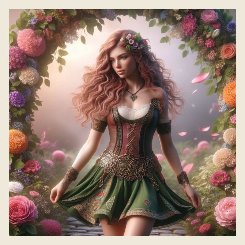 Femme celtique dans une arche de fleurs