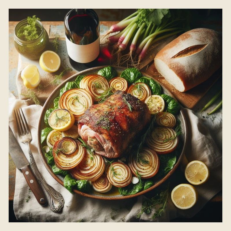 Schweineschulter mit Rübenspitzen