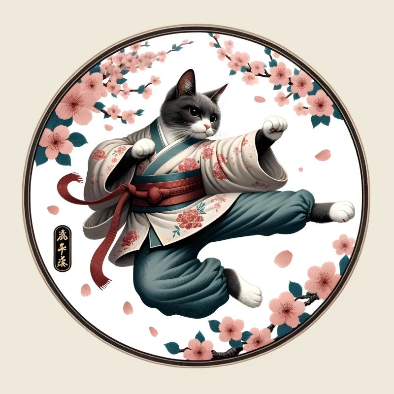 Chat avec kimono en position de combat de kung-fu