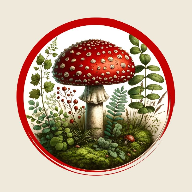 Champignon rouge détaillé sur le sol de la forêt