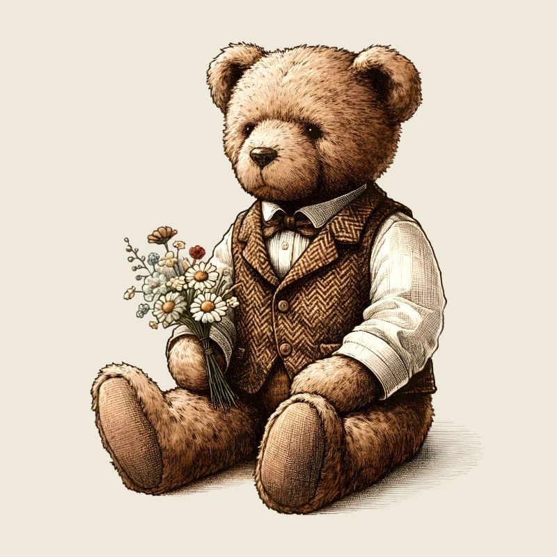 Vintage-Teddy mit Blumen: Ein Hauch von Nostalgie