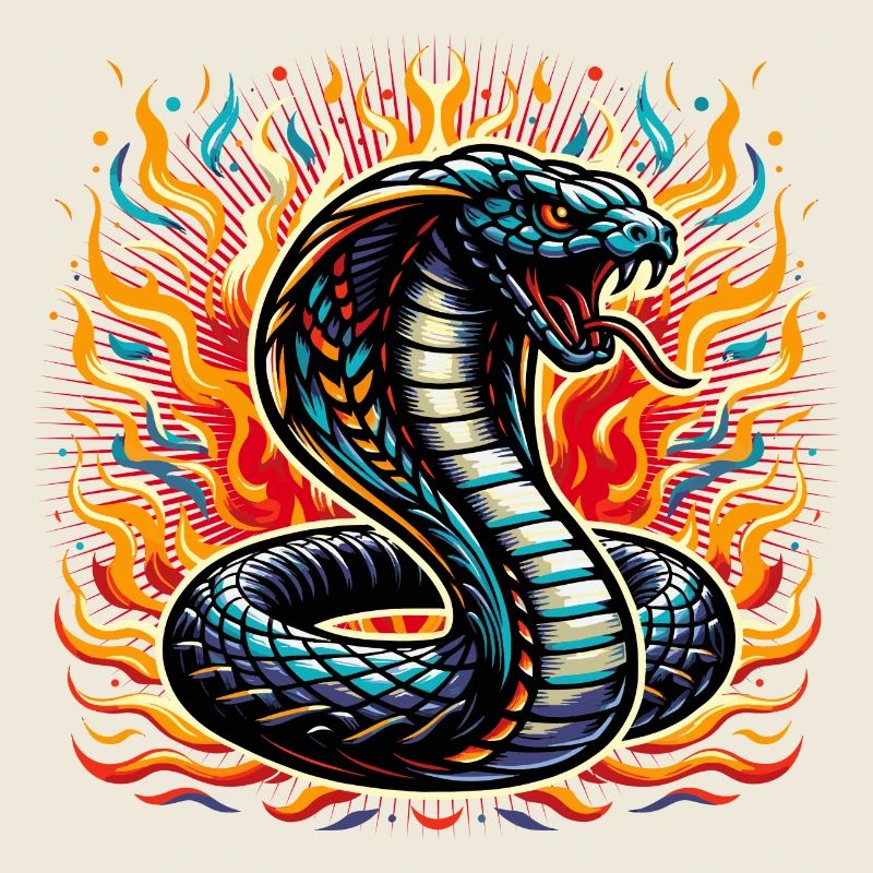 motif de serpent cobra coloré avec flammes
