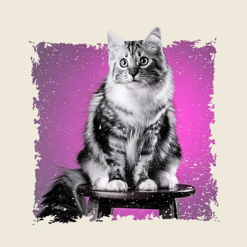 Chat assis sur un tabouret | bord effiloché