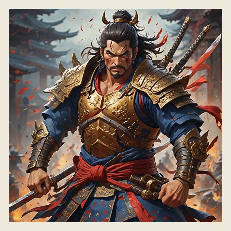 Goldener Krieger mit Doppelschwertern