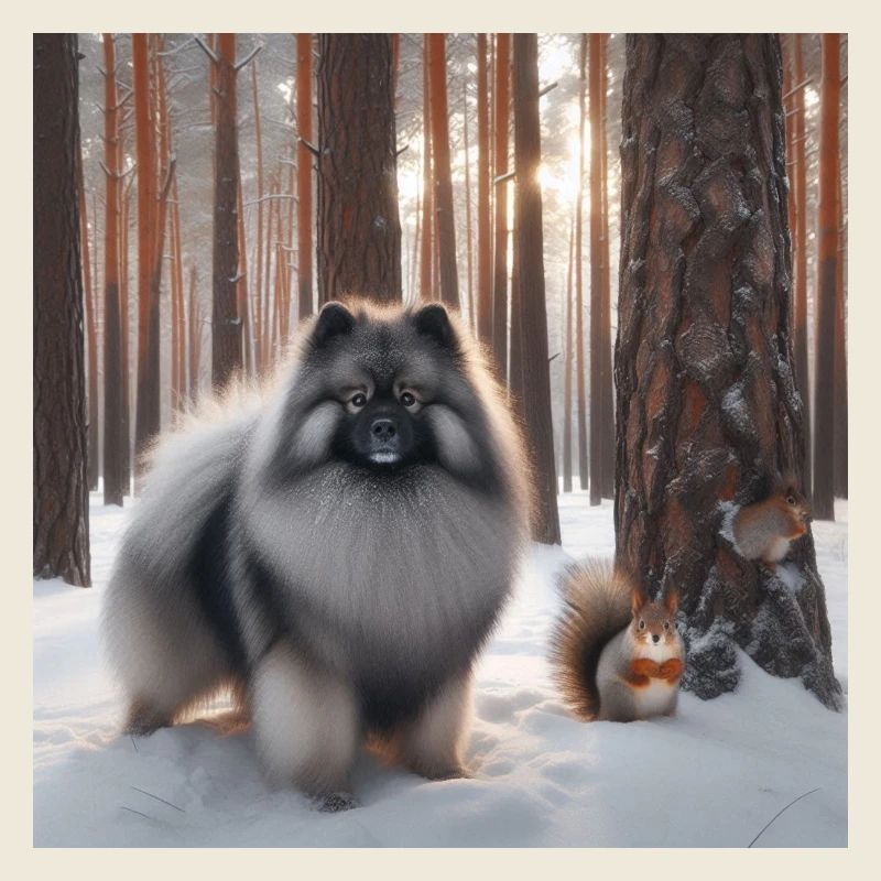 Keeshond Wolfspitz in the snow