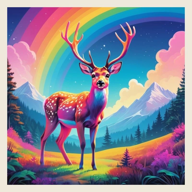 Cerf avec arc-en-ciel