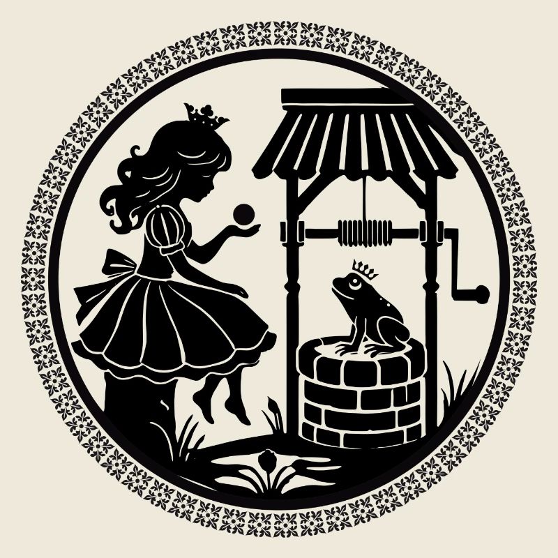 Magical silhouette princess and frog prince