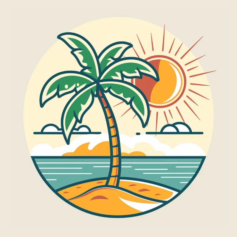 Palmier de l’île au coucher du soleil