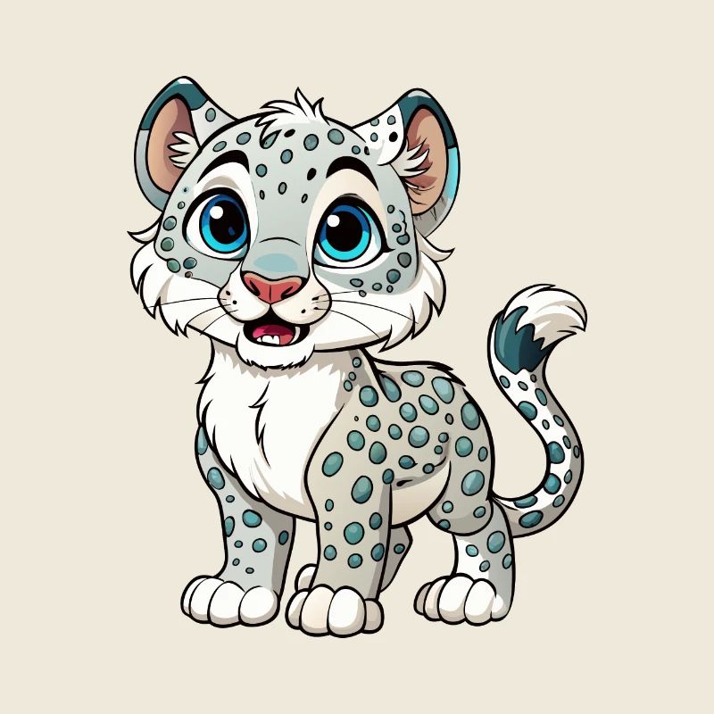Schneeleopard Cartoon Figur Kawaii Clipart