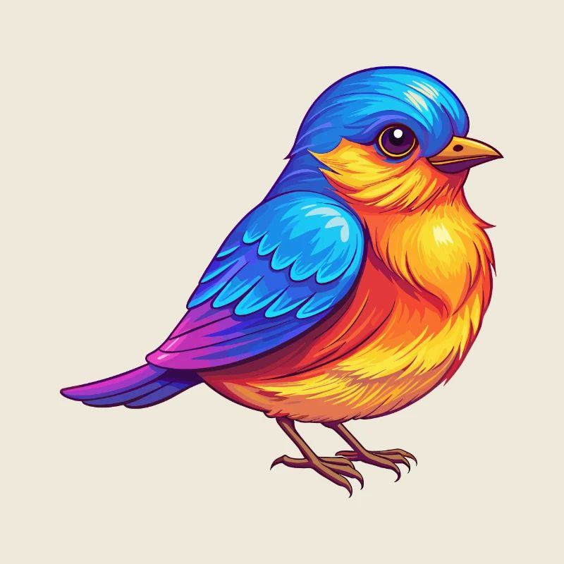 Oiseau bleu de l’Est Oiseau de dessin animé kawaii coloré
