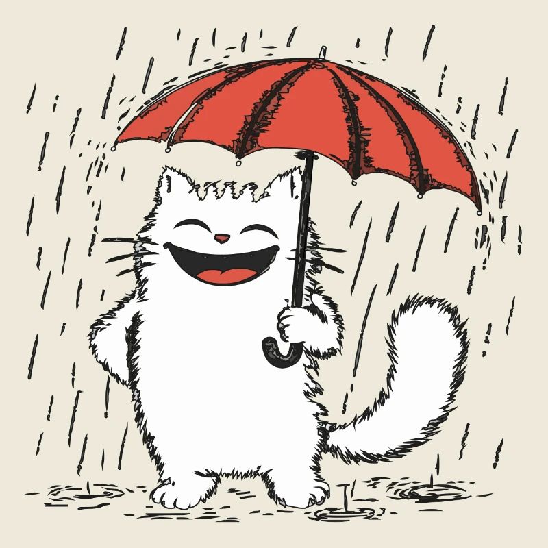 Glückliche Katze unter Regen