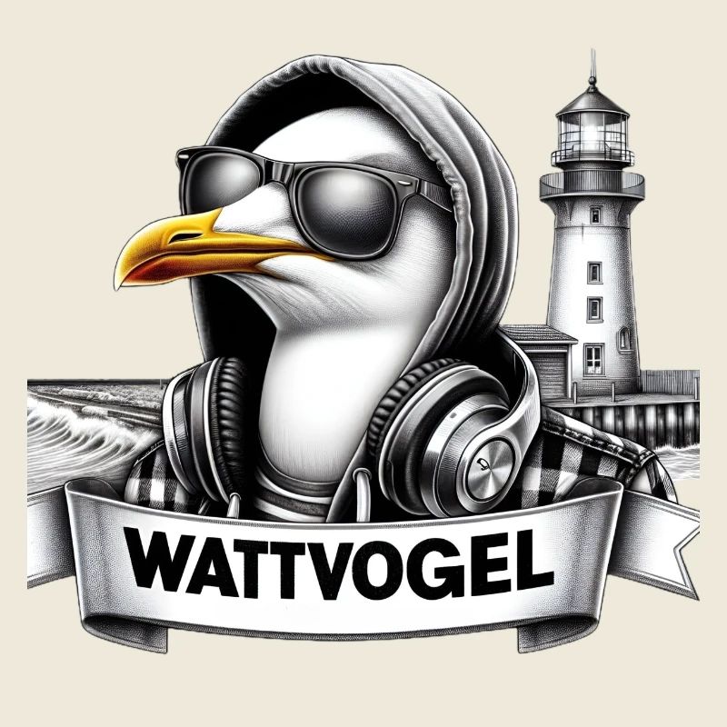 Coole Möwe Wattvogel mit Sonnenbrille und Kapuze
