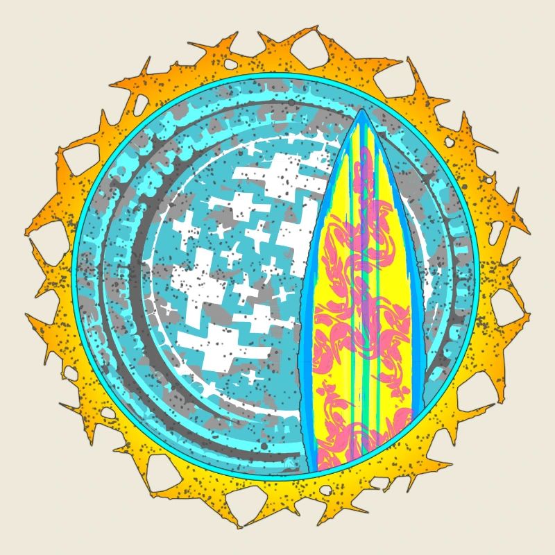 Motifs de planche de surf et de lune sur l’eau