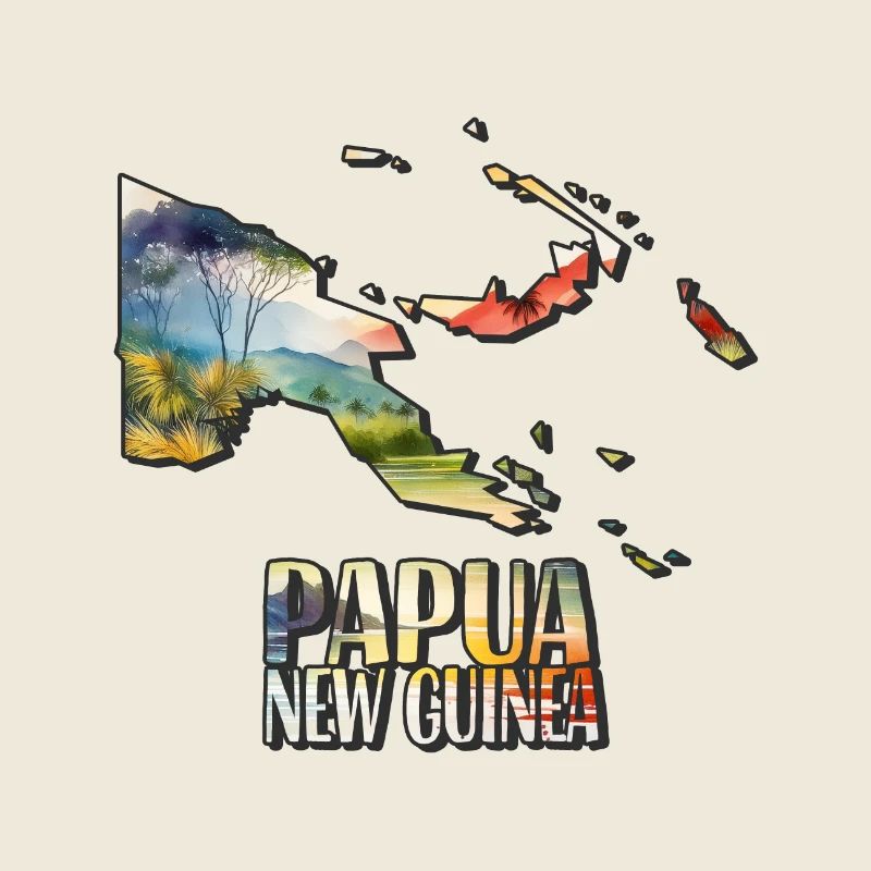 Watercolor Map Papua New Guinea