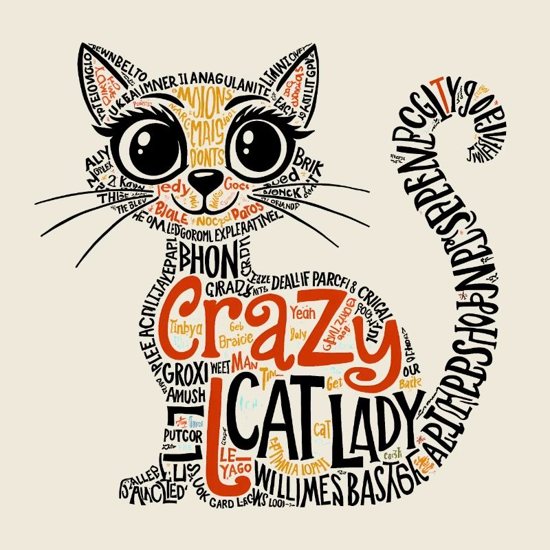 Crazy Cat Lady, Typografie, Kunst des Textes