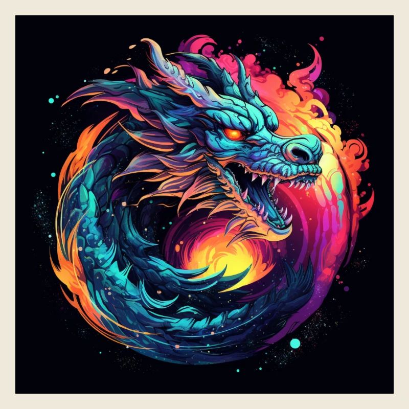 Dragon néon dans le cercle des étoiles
