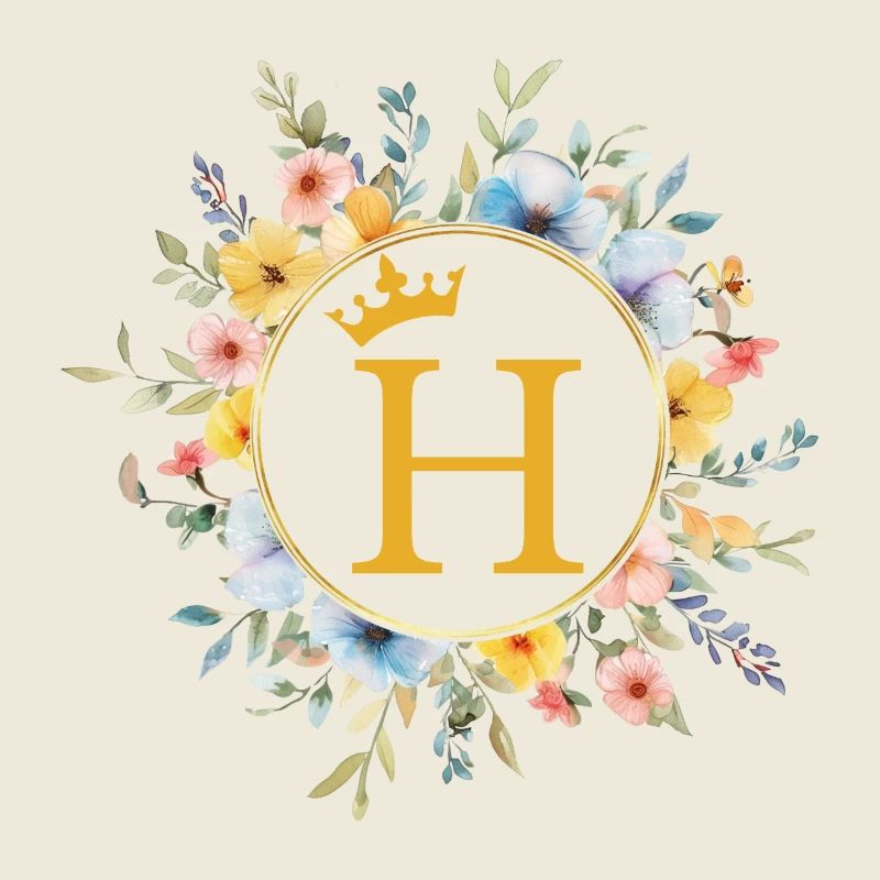 H Monogramme, Cercle de fleurs, Personnalisable