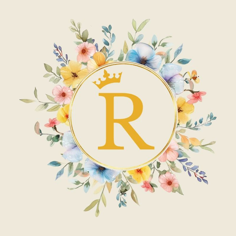 R Monogramme, Cercle de fleurs, Personnalisable