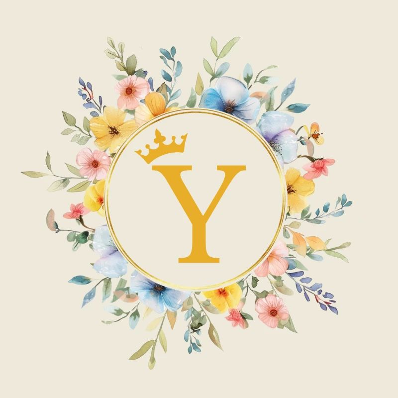 Y Monogramm, Blumen-Kreis, personalisierbar