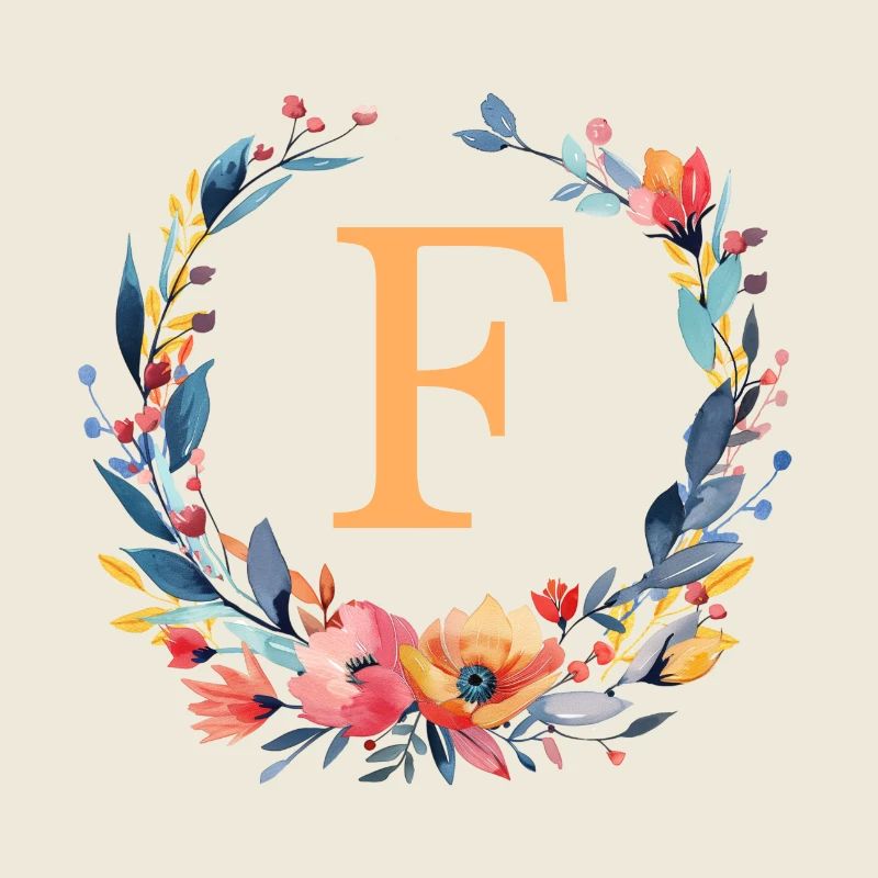 F Monogram, Couronne de fleurs, Personnalisable
