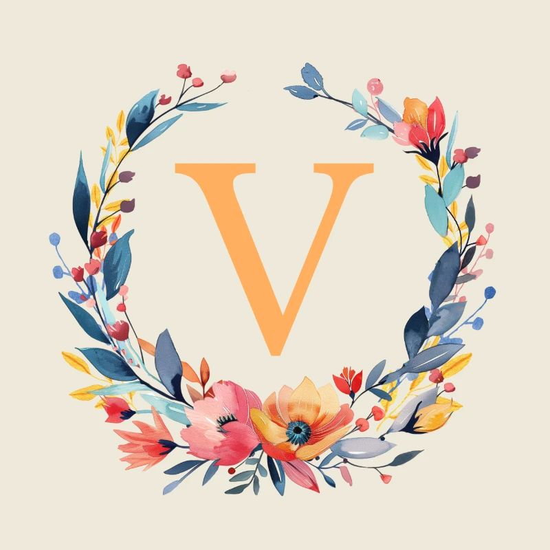 V Monogram, Couronne de fleurs, Personnalisable