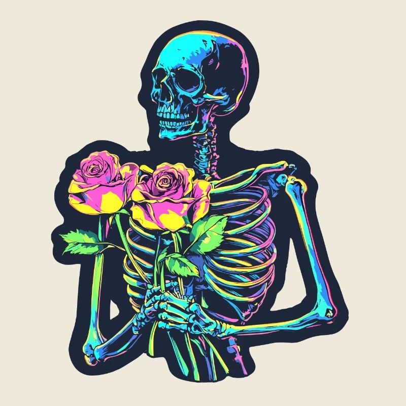 Psychedelisches Skelett mit Rosen Halloween