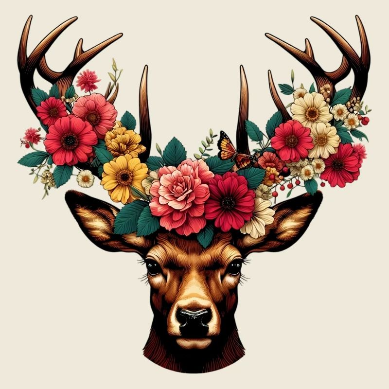 Hirsch mit Blumen