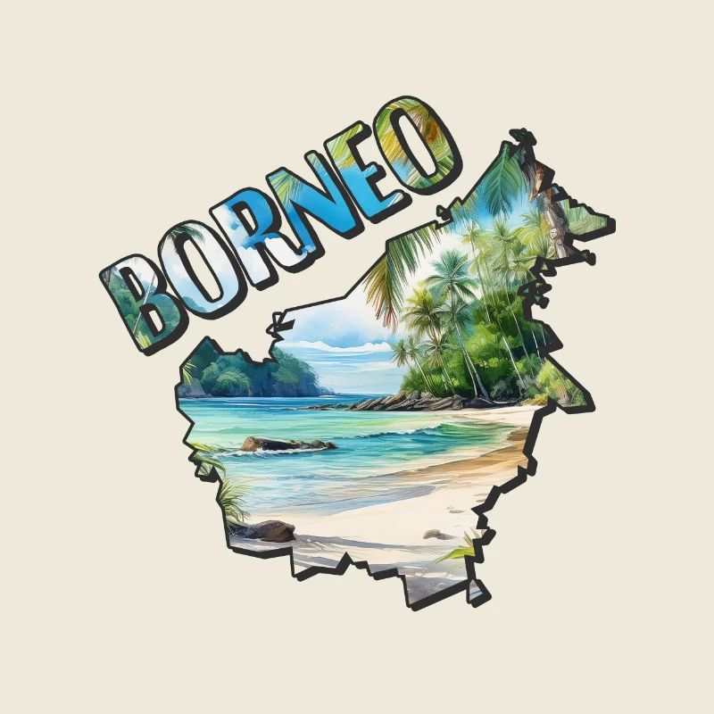 Watercolor Map Borneo