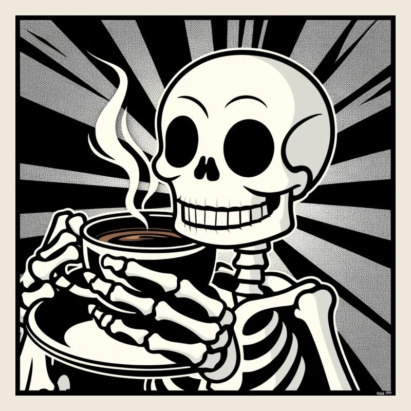Skelett beim Kaffee genießen